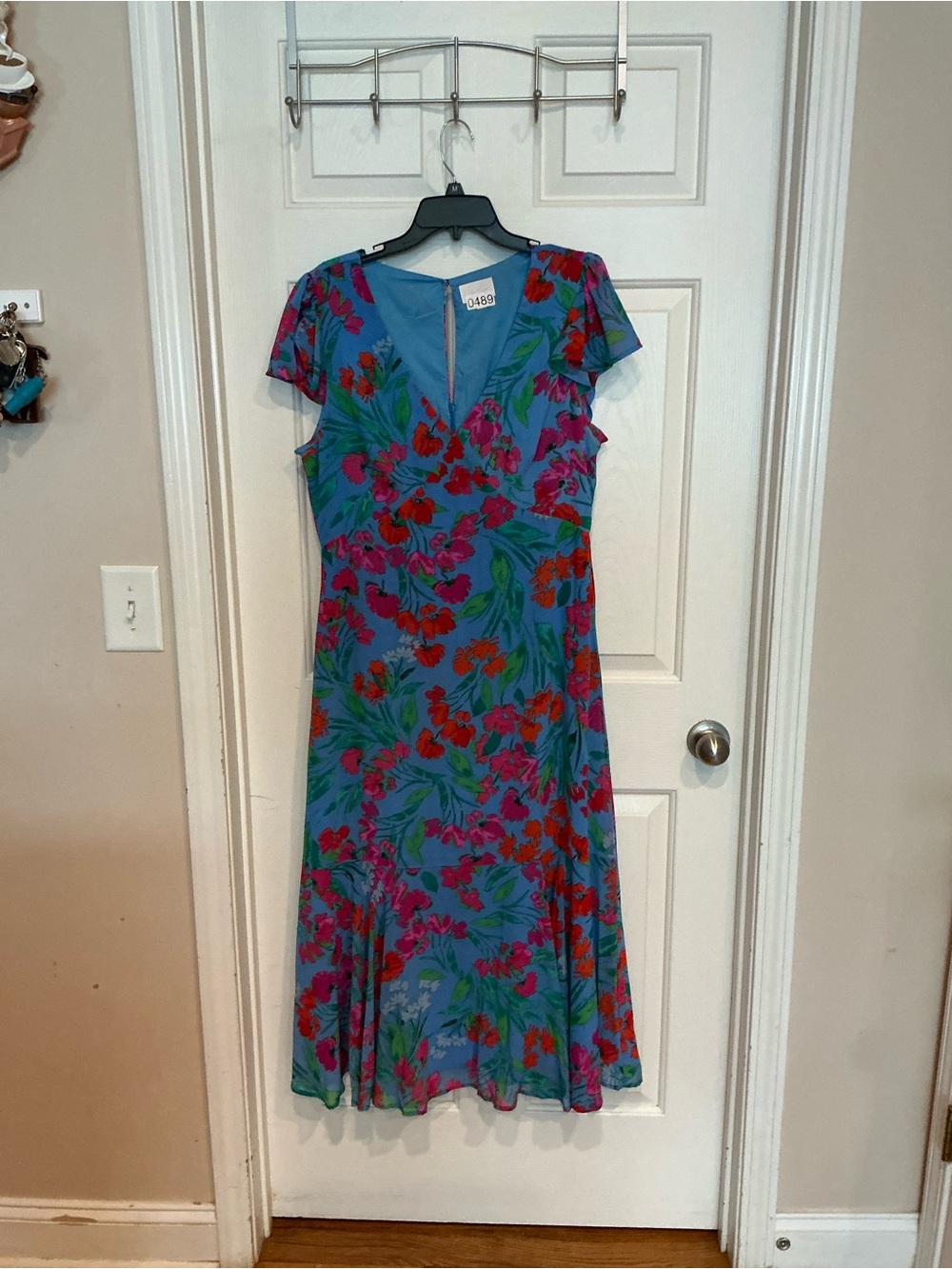 Sugarlips Teal Blue Floral V-Neck Midi Dress